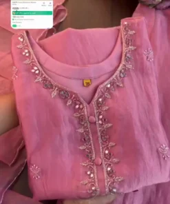 Elegant Pink Organza Kurta Set with Mirror Work